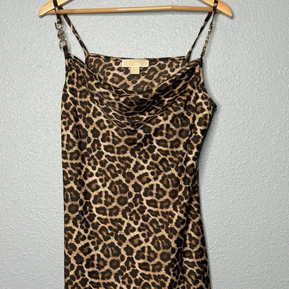 Michael Kors Leopard Sleeveless Cowl Neck Maxi Dress M MK Hardware Animal Print